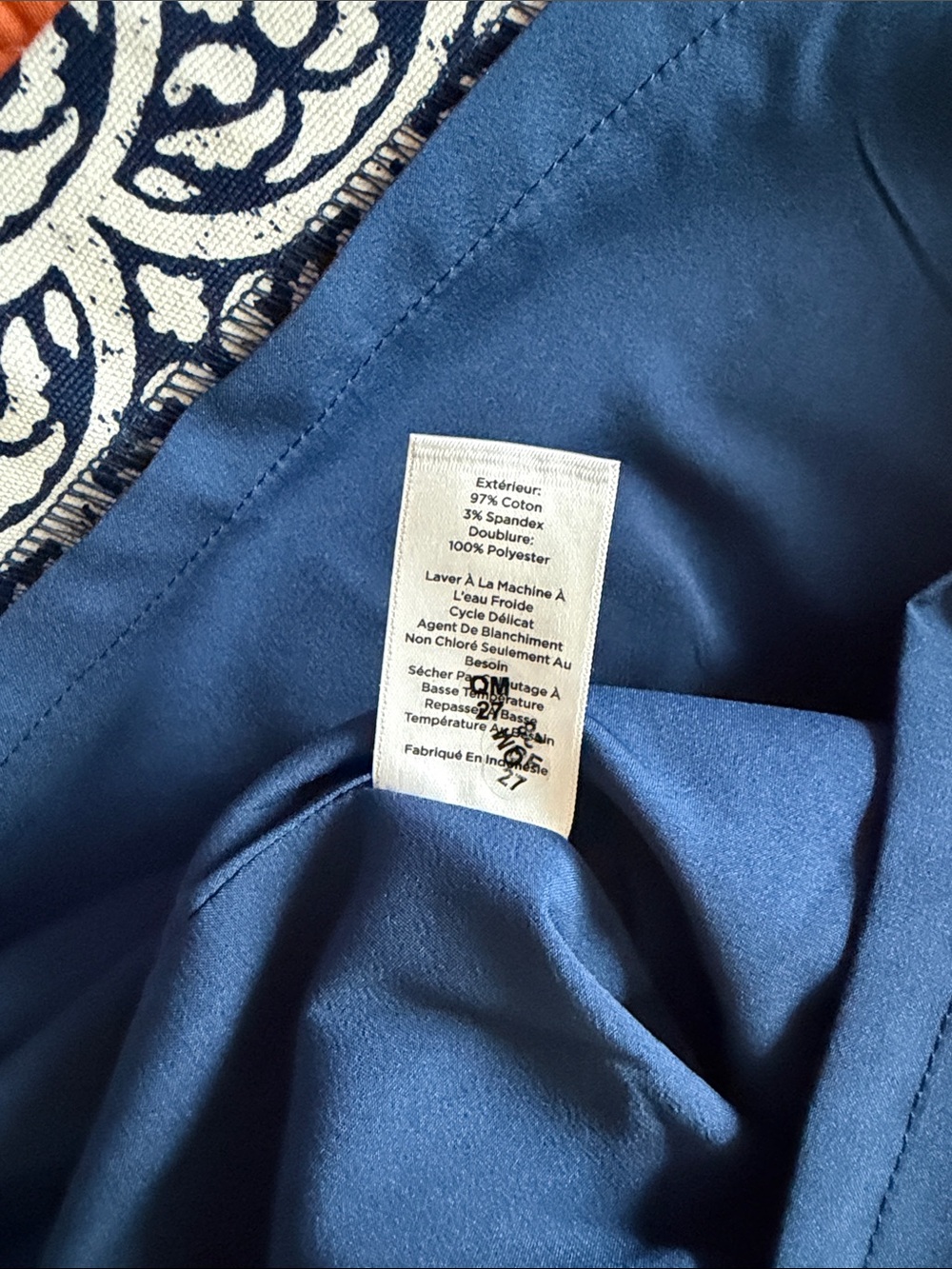 Talbots Cotton Navy Batik Printed A-Line Skirt - Picture 6 of 9